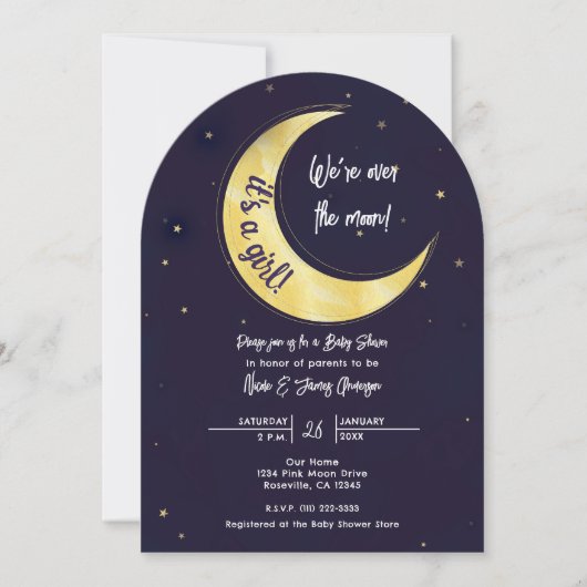 Invitation Indigo Star Fall Yellow Moon Starry Baby shower (Devant)