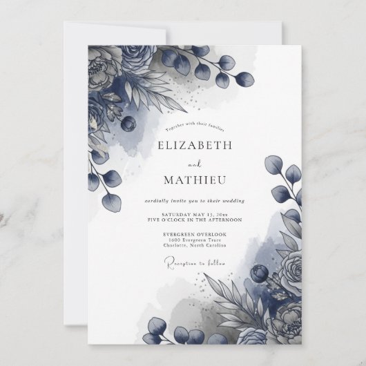Invitation Indigo Stately Winter Wedding (Devant)