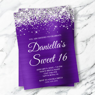 Invitation Indigo Violet Pailleté Argent Douce 16