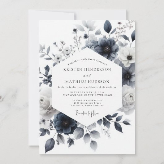 Invitation Indigo Wash Botanical Wedding (Devant)