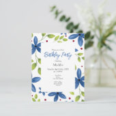 Invitation Indigo Watercolor Floral Bouquet Motif (Debout devant)