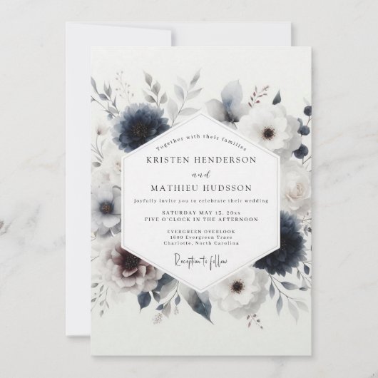 Invitation Indigo Winter Floral Wedding (Devant)