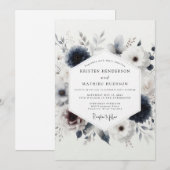 Invitation Indigo Winter Floral Wedding (Devant / Derrière)