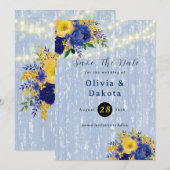 Invitation Indigo Yellow Peony Wood Lights Enregistrer La Car (Devant / Derrière)