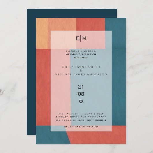 Invitation Industriel Chic Toscan Monogramme Mariage Abstrait (Devant / Derrière)