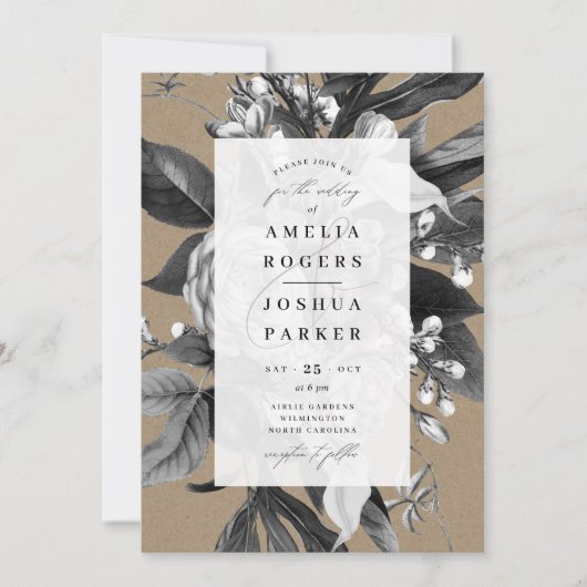 Invitation Industriel Rustique Chic Floral Mariage Kraft (Devant)