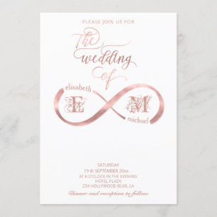 Invitation Infini or rose calligraphie romantique monogramme