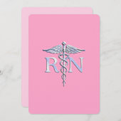 Invitation Infirmière autorisée RN Caduceus sur le rose clair (Devant / Derrière)