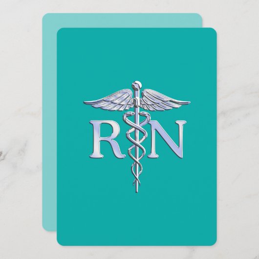 Invitation Infirmière autorisée RN Caduceus sur Turquoise (Devant / Derrière)