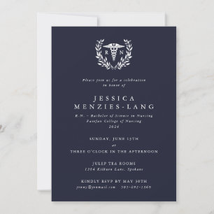 Invitation Infirmière de la Marine noire Caduceus+Laurel Wrea