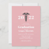Invitation Infirmière diplômée 2022 Blush Pink Caduceus (Devant)