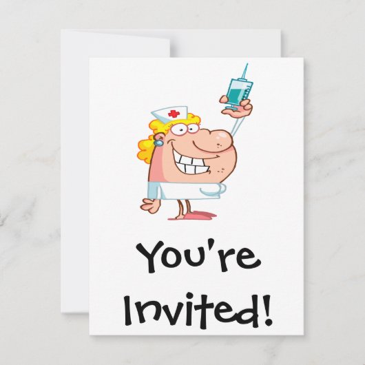 Invitation infirmière drôle avec une seringue dessin animé (Devant)