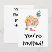 Invitation infirmière drôle avec une seringue dessin animé (Devant / Derrière)
