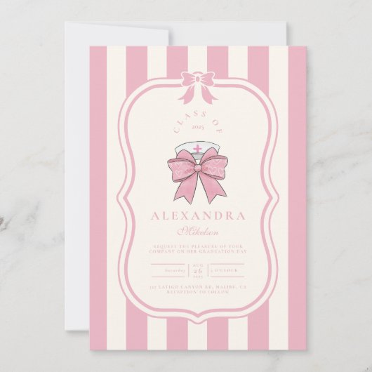 Invitation Infirmière Fancy Coquette Pink Bow Graduation (Devant)