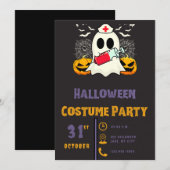 Invitation Infirmière fantôme avec Vile de sang Halloween noi (Devant / Derrière)