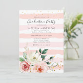 Invitation Infirmière florale rose pâle Élégante fête de grad (Debout devant)