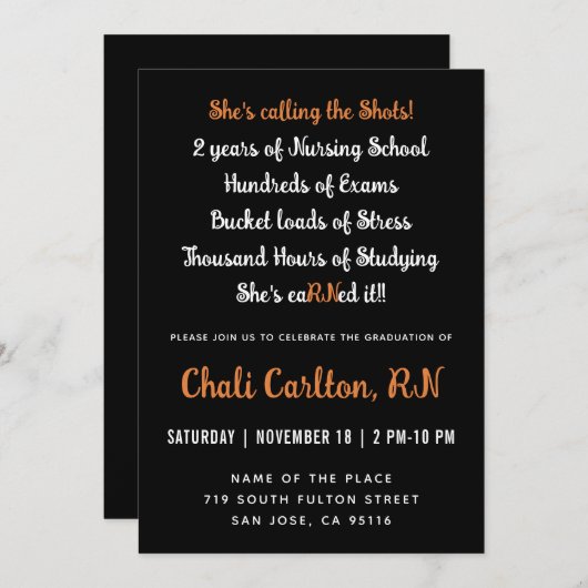 Invitation Infirmière inscrite à la RN Leopard Typographie (Devant / Derrière)