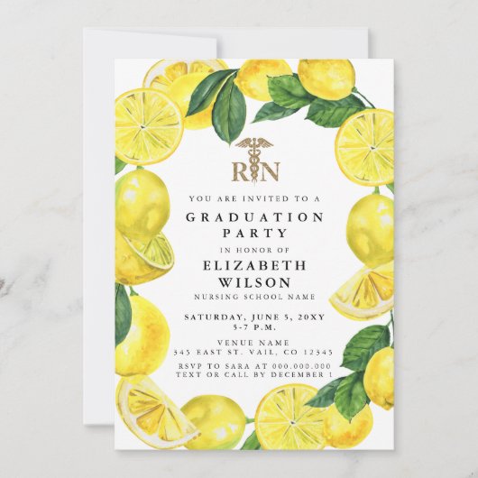 Invitation Infirmière inscrite RN Lemon Graduation (Devant)