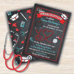 Invitation Infirmière Médicale Graduation Coeur Stethoscope I