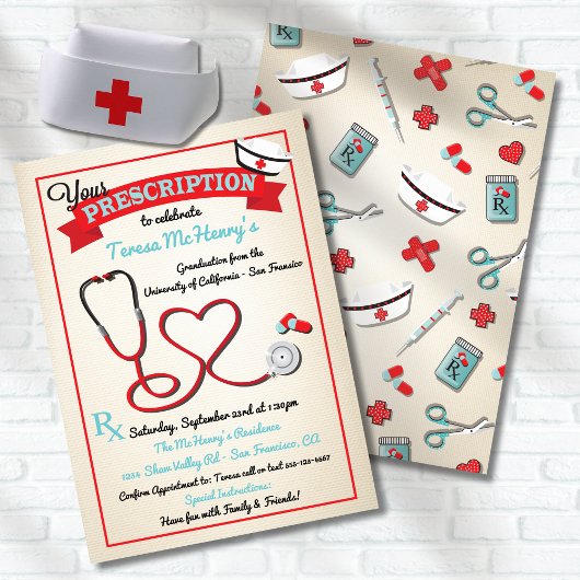 Invitation Infirmière Médicale Graduation Coeur Stethoscope I
