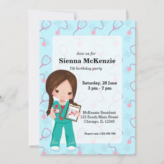 Invitation Infirmière pour enfants (Devant)