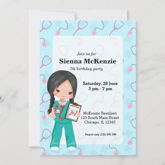 Invitation Infirmière pour enfants (Devant)