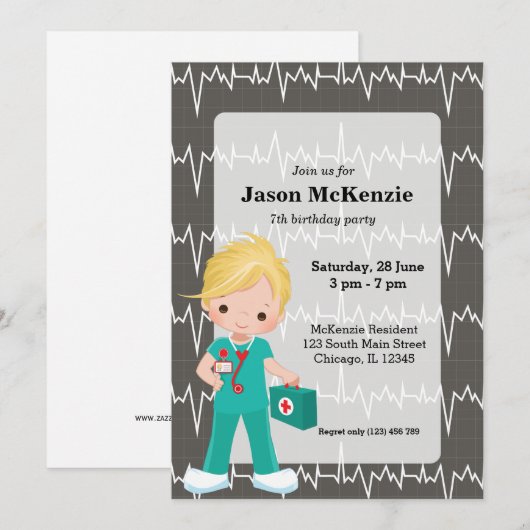 Invitation Infirmière pour enfants (Devant / Derrière)