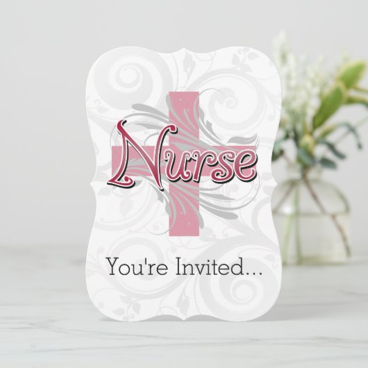 Invitation Infirmière rose de croix/remous (Debout devant)