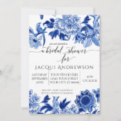 Invitation Influence asiatique bleu blanc floral 2 Baby Showe (Devant)