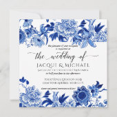 Invitation Influence asiatique Bleu Blanc Floral Mariage (Devant)