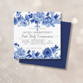 Invitation Influence asiatique Bleu Blanc Floral Première Com