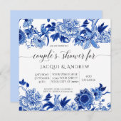 Invitation Influence Asiatique Bleu clair Couples Floral Douc (Devant / Derrière)