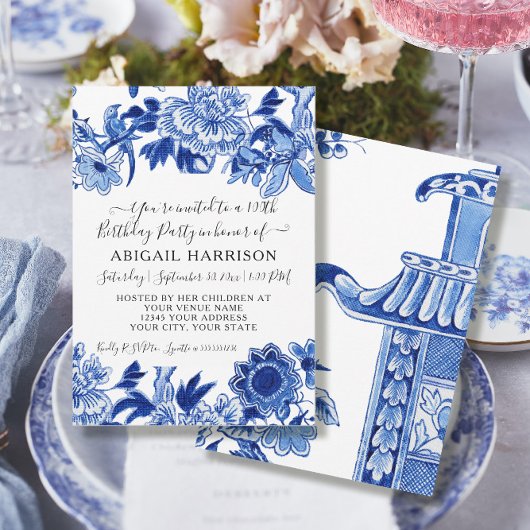 Invitation Influence asiatique Chinoiserie Floral Anniversair