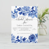 Invitation Influence Asiatique Floral Bleu Fête des mariées B (Debout devant)