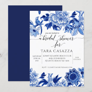 Invitation Influence Asiatique Floral Bleu Fête des mariées B