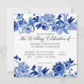 Invitation Influence asiatique Mariage floral bleu et blanc m (Devant)
