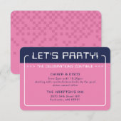 Invitation INFO DU PARTI INSÉRER Jeu moderne marine bleu rose (Devant / Derrière)