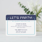 Invitation INFO FÊTE INSÉRER jeu moderne marine bleu aqua (Debout devant)