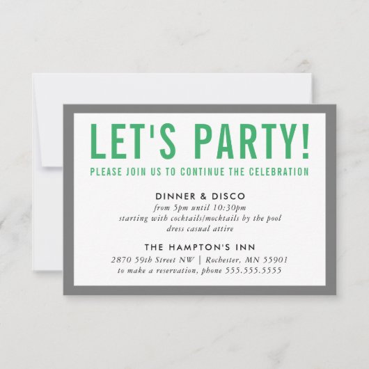 Invitation INFO FÊTE MODERNE garçon gris vert gras (Devant)