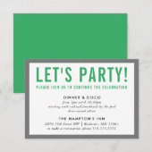 Invitation INFO FÊTE MODERNE garçon gris vert gras (Devant / Derrière)