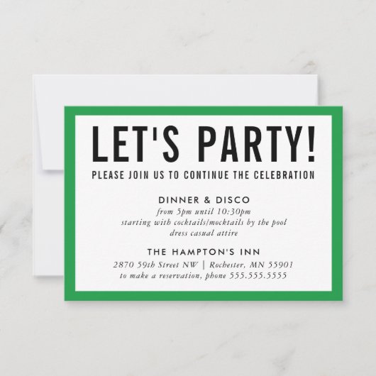 Invitation INFO FÊTE MODERNE gras vert gazon kelly (Devant)