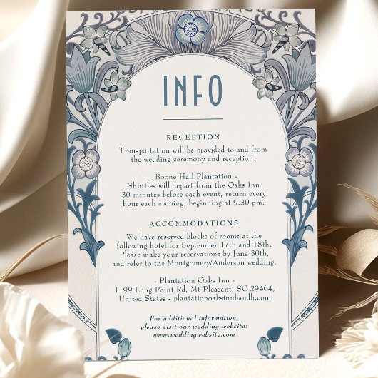 Invitation INFO mariage Art Nouveau Dusty Blue W Morris