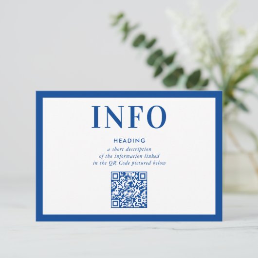 Invitation INFORMATION INSCRIRE le code QR bleu royal moderne (Debout devant)