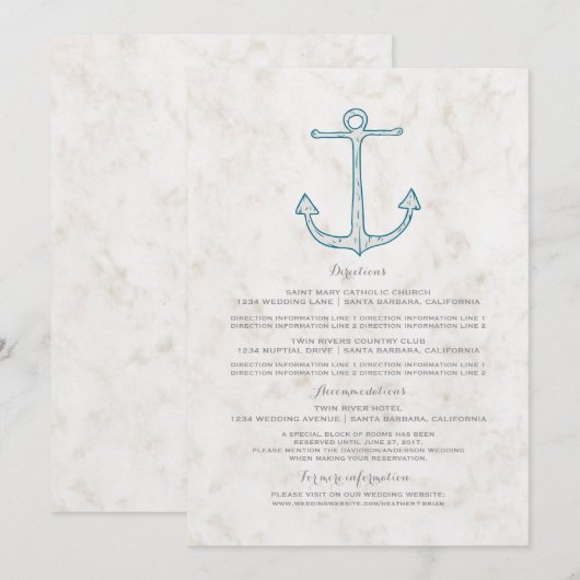 Invitation Informations de mariage à l'ancre rustique bleu ro (Devant / Derrière)