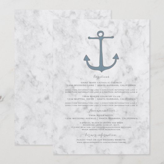 Invitation Informations de mariage à l'ancre rustique bleue (Devant / Derrière)