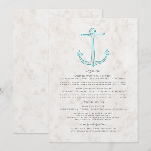 Invitation Informations de mariage à l'ancre rustique sarcell (Devant / Derrière)