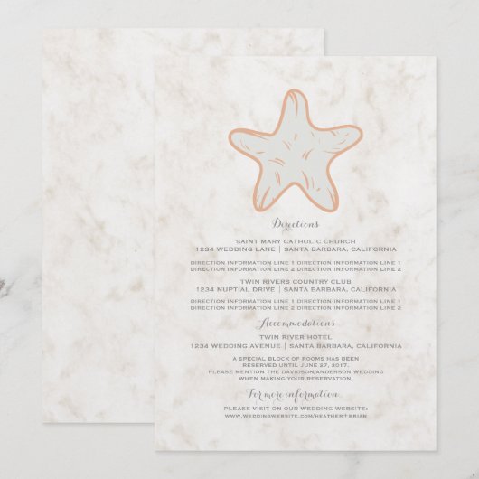Invitation Informations de mariage étoile de mer rustique ora (Devant / Derrière)