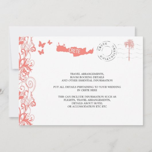 Invitation Informations de voyage pour un mariage en Crète (Devant)