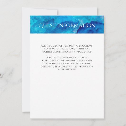 Invitation Informations invité aquarelle abstraite saphir (Devant)