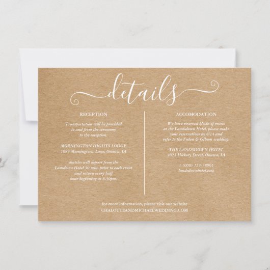 Invitation Informations sur le Mariage Rustic Kraft (Devant)